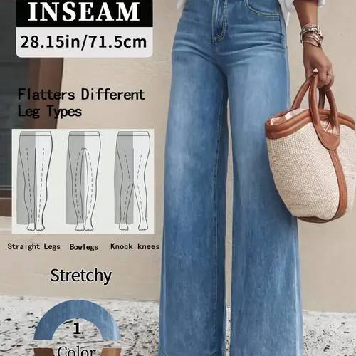 Women's Fashionable Wide-Leg Jeans, Comfortable Elastic Stretchy Hip-Lifting Denim Pants, Casual Chic All-Season Trousers, Super Stretchy Jeans