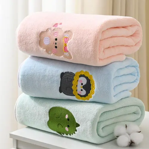 2026 New Arrival Ultra Soft Coral Fleece Bath Towel, Absorbent Quick Dry Cartoon Embroidery Blanket, Thick Non-Shedding Shower Towel
