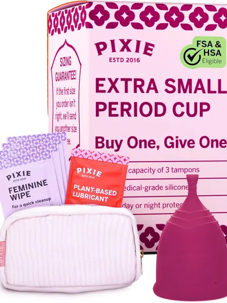Pixie Cup - Soft, Safe, Reusable Menstrual Cup - Ranked 1 for The Best Tampon Alternative - 100% Medical-Grade Silicone Period Cup for Feminine Care - Buy One We Give One (Extra Small, Plum)