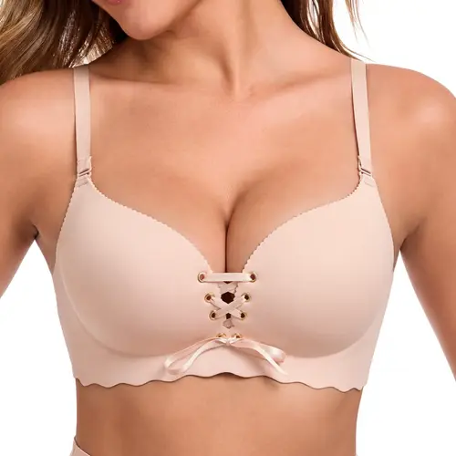 LUCKMEEY Drawstring Push Up Bra Instant Cleavage & Anti-Sagging | Add 2 Cups Padded Wireless Strapless Bras Comfort Bra for ABCCups Womenswear Minimalist Pink#tiktokshopbacktoschool#sohochic