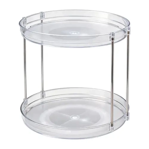DGAPHRO Lazy Susan Perfume Organizer, 2 Tier 9.92" Rotating Medicine Spice Rack Organizer for Cabinet, Kitchen, Pantry, Countertop, Bathroom, Vanity, Turntable Kitchen Storage (Clear).