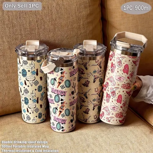 900ML Stainless Steel Insulated Cup, Dual Layer Vacuum Bottle, Outdoor Portable Coffee Mug, Beverage Tumbler, Travel Water Glass, Gift for All Occasions