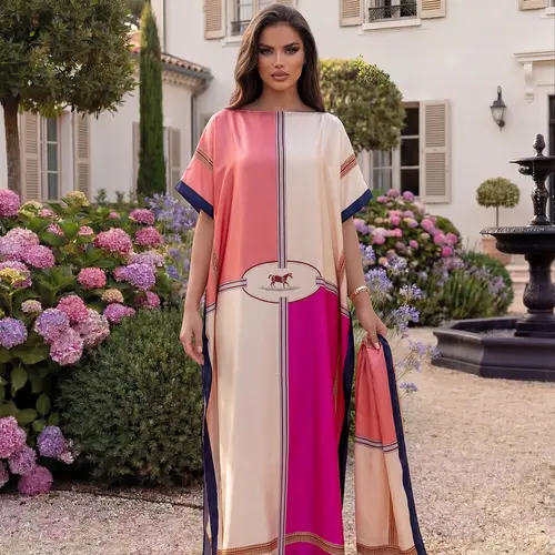 Women's Luxury Elegant Equestrian Style Silky Animal Bohemian Beach Robe Set, Chic Fashion Long Dress & Scarf, Beach Outdoor Sun Protection Matching Set, Cape, Beach Cover Ups