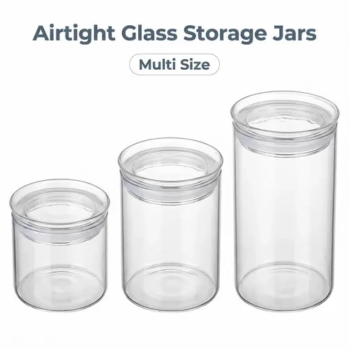 ZENS Thick Sturdy Airtight Wide Mouth Transparent Glass Jar with Silicone Lid - 10-37 oz Round Dishwasher Safe Food Storage Container for Dry Food, Flour, Pantry Cereal Preservation