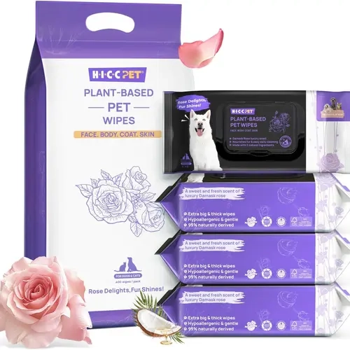 【DealsForYouDays】HICC PET Dog & Cat Wet Grooming Wipes, Plant-Based Gentle Rose-Scented Moisturizing Wipes, Biodegradable Deodorizing Nourishing Paws Cleaner for Sensitive Family Pets,#SummerVibes, Grooming Products, Fresh, Wet Wipes