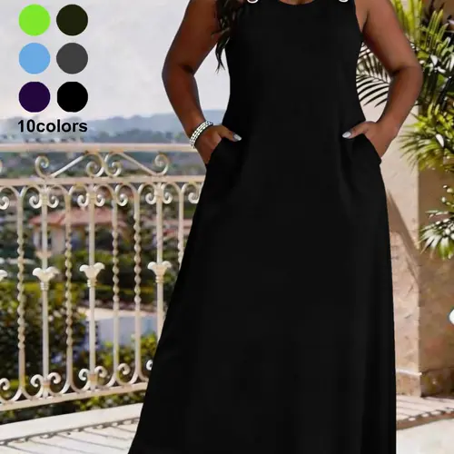 Elegant V Neck Sleeveless Dress for Women, Casual Loose-Fit Plain Color Dress, Beach Party Dress, Perfect for Daily Outings, Beach Parties, Summer Fashion Womenswear