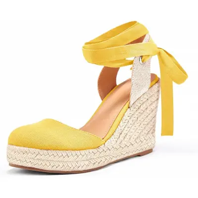 Coutgo Women's Stylish Fashion Wedge Espadrilles - Closed Toe, Ankle Strap, Lace-Up Platform Heels, Summer Outdoor Footwear,summerwins,summeroutfits,vacationoutfits,beachoutfits