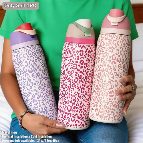 Leopard Rich Sweetheart Theme Insulated Stainless Steel Water Bottle, Insulated Water Bottles, Insulated Vacuum Drinkware, Hydration Double-Wall Tumbler with Lid, 24–40 oz Dual-Layer Straw Design, Ideal for Sports, Travel & Office #GLOBAL PICKS