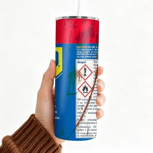20oz Reusable Stainless Steel Insulated Tumbler Mug - WD-40 Oil Can Humor Design, Leakproof Vacuum Flask with Lid & Straw, Portable Temperature-Control Drinkware for Mechanics, Fits Car Cup Holders, Unique Gifts for Man