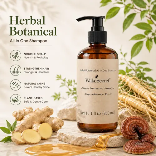 WakeSecret Plant-Based Gentle Cleansing Ginger & Ginseng Shampoo - Anti-Hair Loss, Root Strengthening, Weightless Volumizing, Oil Control - Oily Hair Growth Formula (10.1 fl oz)
