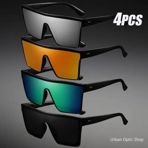 XUH 4-Pack (4pcs-1) Oversized UV400 Sun Shield Sports Sunglasses for Men - Nylon 1-Piece Driving Eyewear, Anti-Glare Protection, Lightweight Sport Shades