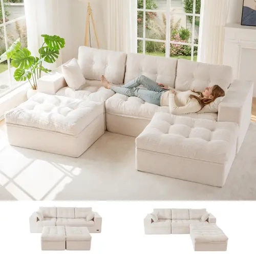 【2 Packs Shipped】MAXYOYO 104" U Shaped Modular Sectional Sofa with 2 Ottomans, Cloud Boneless Couch with Layered Cushion, Flexible Module Combination Sofa for Living Room, No Assembly Required | Cloud Sofa | Compressed Sofa | Falldealsforyou