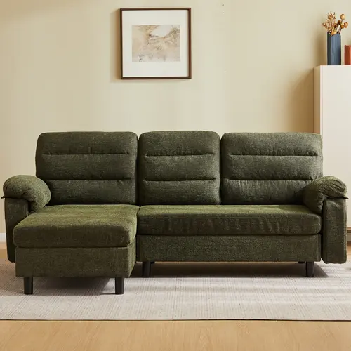 Sweetcrispy Tufted Reclining Cloud Couch - 227cm Modular Sectional Sofa for Living Room, Extra-Deep Seat, High Cushions, Low Profile, 120cm Ottoman, Swap Chaise or Split into Loveseats