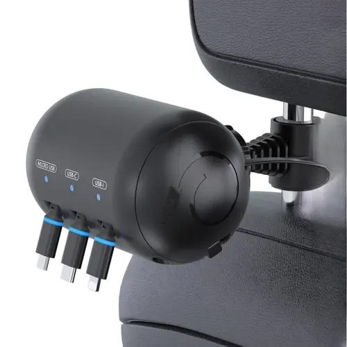 5V 3-in-1 Retractable Backseat Charging Station Box - 10W Fast-Charge USB-C/Micro USB Car Charger with 3 Cables, 360-Degree Rotation Headrest Attachment Car Gadgets, 59 Inch Space-Saving Auto Interior Accessory for Ride Share Users