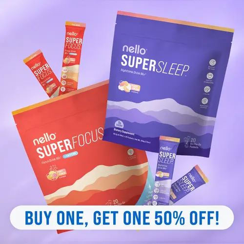 Nello Superfocus x Supersleep Day and Night 2-Pack Bundle: Nootropic Caffeinated Drink Mix + Nighttime Sleep Support Drink Mix, 20 Travel Packets Each
