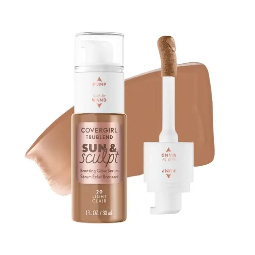COVERGIRL TruBlend Sun & Sculpt Bronzing Glow Serum Cosmetic Bronzer - Effortless, Buildable Liquid Sculpting Bronzer, Smooth Hydrating & Moisturizing Formula with Peptides, Vitamin C, Pump, for Sensitive Skin Adults, Glow Finish