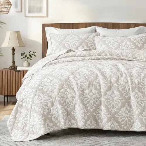 【dealsforyou】Exclusivo Mezcla Cotton Muslin Quilts In Twin/Queen/King Size, Soft Breathable Bedspread Lightweight Prewashed Bed Coverlet With 1 Pillow Sham For Twin size,2 Pillow Shams for King/Queen, Boho Pattern Yarn Quilt Bedding Set for All Seasons