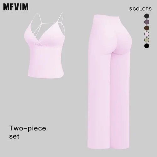 MFVIM Women’s 2-Piece Yoga Set - Dual Shoulder Straps, Premium Colorblock Fleece Sportswear, Workout Tops, Pants, 22% Spandex Women’s Matching Sets for Running, Gym