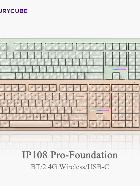 FURYCUBE IP108 PRO Foundation office Keyboard, 108 keys Tri-mode Cute quiet Keyboard with Number Pad, Home Key, Mechanical Feel Keyboard, RGB Lighting Ergonomic Computer Office Gaming, Dealsforyou, Gift, pc accessories