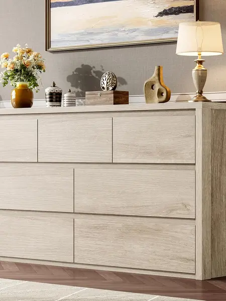 Garvee 7-Drawer Dresser for Bedroom,Wide Wood Chest with Handle-Free Design,Modern Storage Cabinet for Living Room or Entryway -Two package deliveries