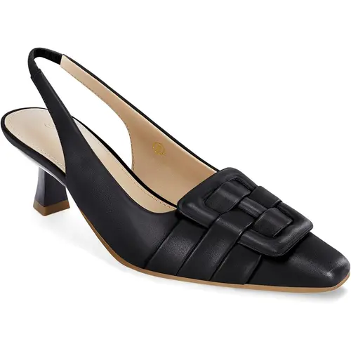 Coutgo Women's Black PU Pointed-Toe Slingback Kitten Heel Pumps - Low, Comfortable Fashionable Footwear, All Seasons Shoes for Office, Party
