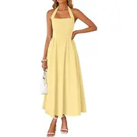 ZESICA Women's 2026 Summer Classy Sleeveless Halter High-Waisted Breathable Fabric Swing Midi Dress, Cute & Comfy Wedding Guest Beach Dress, Classy Dress