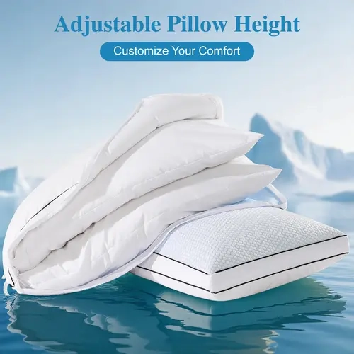 Shilucheng Hybrid Dual-Fill Cooling Pillow - 8in Durable Memory Foam & Goose Down, Skin-Friendly Flat Weave, Adjustable Loft Zipper, Anti-Bacterial Breathable Cervical Neck Pillow for Neck Care, All Sleepers, Cooling Bedding