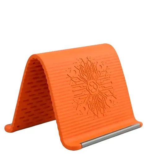 Orange Compact Portable Foldable Silicone Phone Holder Stand - Unisex, Bendable, Multi-Angle Adjustable, Anti-Slip Desktop Mount - Universal Fit for Home, Office - Mobile Cellphone & Smartphone Holders for Tablets, Laptops