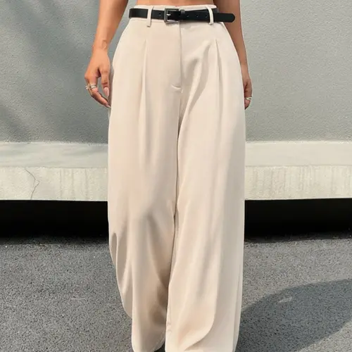 Commute Casual Long Pants, Trouser, Women Wide Leg Loose Fit Baggy Solid Color, All-Day Comfort, Versatile Fashion, Suitable for Daily Wear, Includes Belt