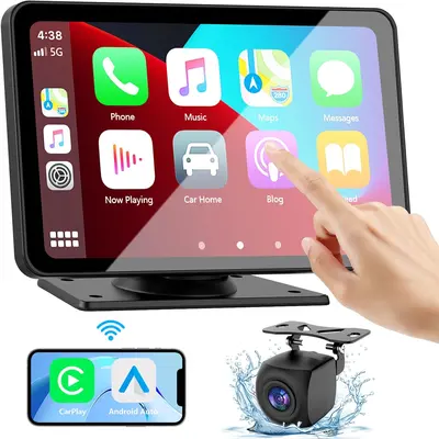 Haudio Carplay Screen for Car, 7" HD Wireless Portable Car Play Touchscreen Stereo with Android Auto Mirror Link/Backup Camera/GPS Navigation/Satellite Radio for All Vehicles head unit