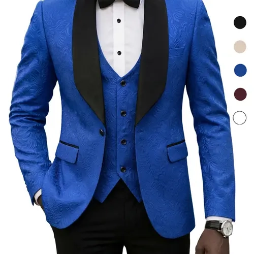YND Men's 3-Piece Luxury Fitted Tuxedo Suit Set - Long Sleeve Jacquard Shawl Lapel Button Jacket, Vest & Pants, Breathable Elegant Formal Menswear, 3XL Size, Durable, Dry Clean Only, Iron Properly for Wedding, Party