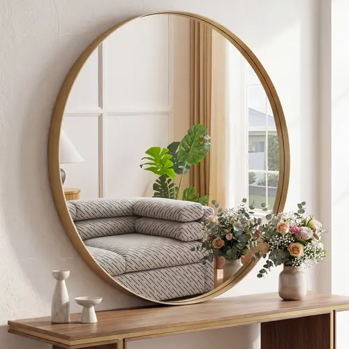 Sweetcrispy 20-in Minimalist Aluminum Frame Modern Round Explosion-Proof Wall Mirror - Durable, Rust-Free Bathroom Mirror, Clarity-Focused, Aesthetic Home Decor, 4 Sizes Available for Bathroom Vanity, Living Room