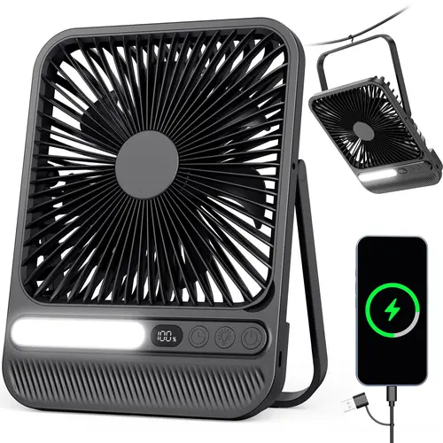 8000mAh Rechargeable Silent Portable All-in-one Desk Fan for Bedroom, Office and Camping,28H Long Lasting Desk Fan with LED Light, 9“ Portable Desk Fan