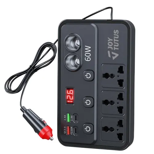 JOYTUTUS Auto Accessories 12V/24V to 220V Smart Car Power Inverter - Truck-Ready Adapter with LED Digital Voltage Display, QC Fast Charging, PD Ports, Universal AC Sockets, USB Car Connector