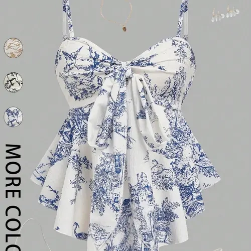 Women's Cute Sweet Feminine Casual Cami Top, Slim-Fitting Strapless All over Print Shirt, Trendy Ladies' Fashion Apparel for Daily Wear,Babydoll tops