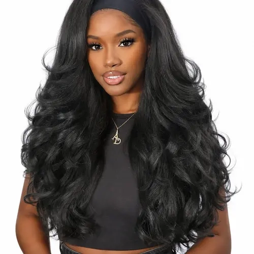 Yaki Curly Headband Wigs for Women, 26inch Synthetic Glueless Half Wig, Curled Synthetic Wig, Wear and Go Curly Hair Extension, Beginner Friendly Wig, Easy to Use and Stylish