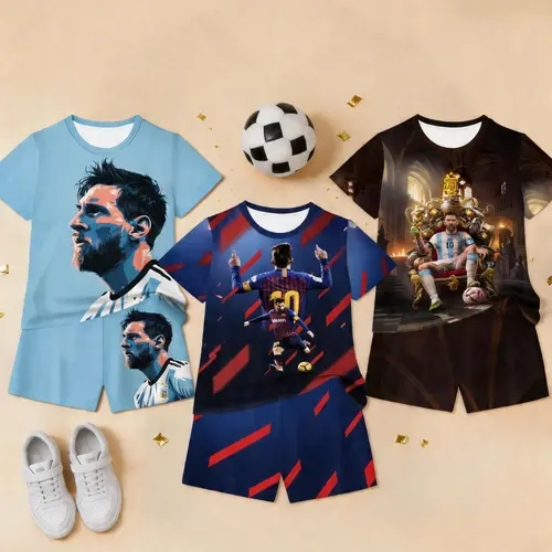 Messi 10 Theme Kids Sports 3-Piece Set, Summer Sports Set, Sports Suit, Short Sleeve Shorts Football Training Gear, Fashion Outdoor Wear, Birthday Gift, Holiday Gift