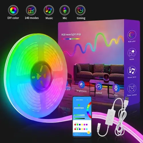 Neon Atmosphere Lamp, RGB LED Strip Light, LED Decoration, Adjustable RGB Lighting, USB Powered, Bluetooth-compatible Control, Music Sync, Home Theater, Halloween Christmas Decor, Music Sync Lights