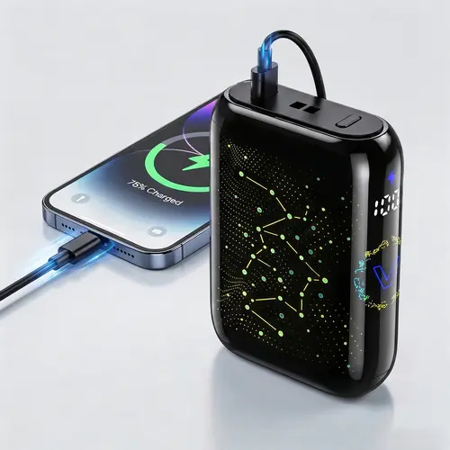 5000mAh Compact Mobile Power Bank Charger - 22.5W Fast Charging, USB-C/Type-C Port, LED Neon Lighting Indicators, Starry Sky Design, EDC Gear, Charger for iPhone, Lithium-Ion Rechargeable (5000-10000mAh Range)