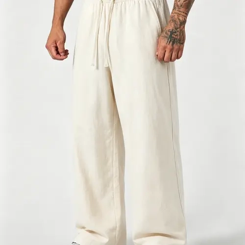 summervibes Men’s summer casual athletic pants made of pure cotton and linen, loose straight cut, lightweight and breathable, simple versatile design