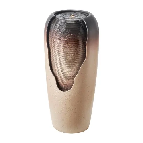 VEVOR Coffee Antique Jar Shape Resin Fiberglass Water Fountain, 30.71 in Height 1-Tier Floor Standing Glazed Pump-Powered Fountain with LED Night Glow, Colorfast Finish Patio-Ready Garden Focal Accent
