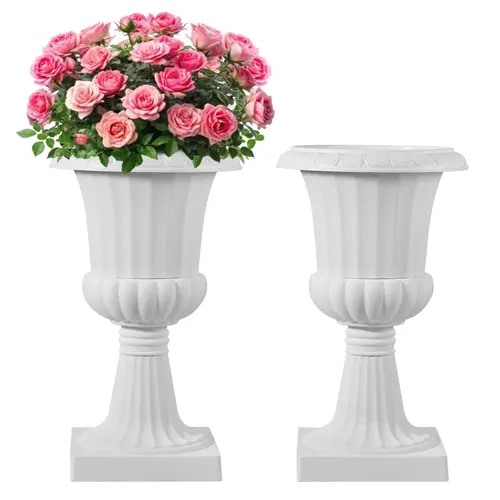VEVOR 2-Pack White Classic Sturdy Plastic Pot Flower Pots & Planters, 15.8x26.4in 26.4in Tall Fit, Easy Assembly, Quick Drain Holes, Breathable Drainage for Roots Breathe, Front Porch, Balcony Use#SohoChic