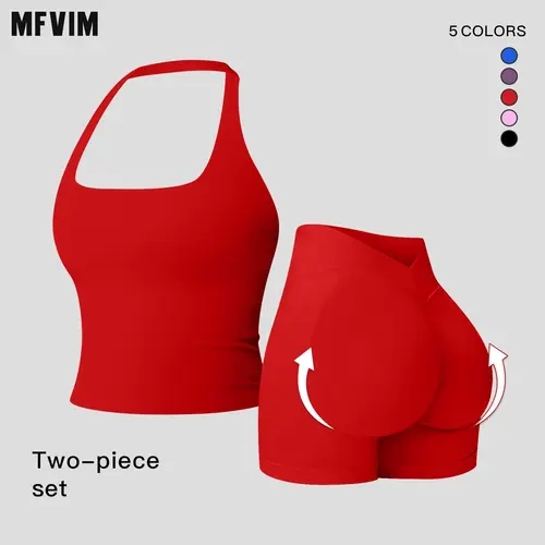 MFVIM Women’s Seamless Yoga Set - Tight Running Top & Quick-Dry Sports Tank, Lightweight Breathable Gym Sport Casual Outfit, Athleisure Set, Fitness Suit, Outdoor Travel Essential