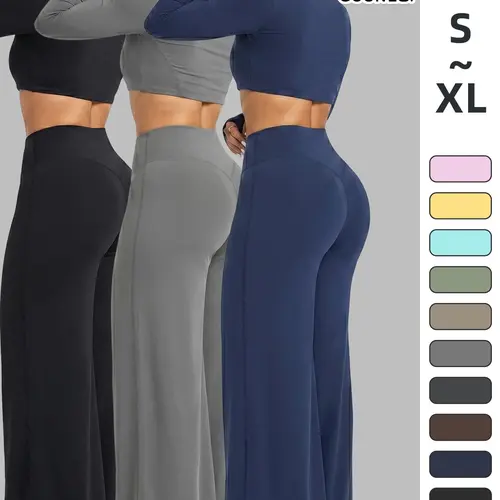 3-Pack Women's High-Waisted Tight Bell Bottom Yoga Pants, All Season Activewear Sporty Fashionable Comfortable Daily Running Fitness Workout Long Pants, Yoga Training Pants, Activewear Bottoms