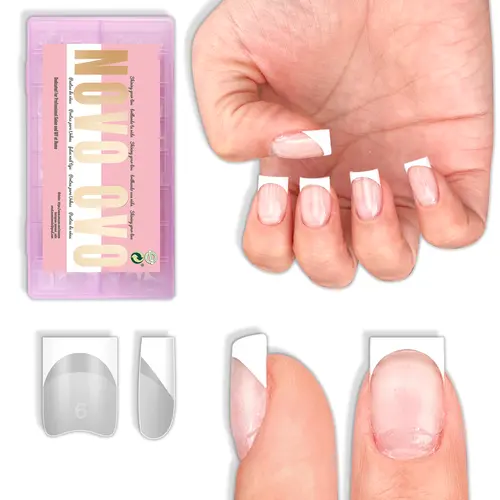 NOVO OVO Half Cover Nail Tip Press-On Soft Gel Nails - Pre-Painted Soak-Off for DIY Acrylic Extensions, Manicure & Gel Nails at Home (No Glue, Top Coat, UV Lamp)