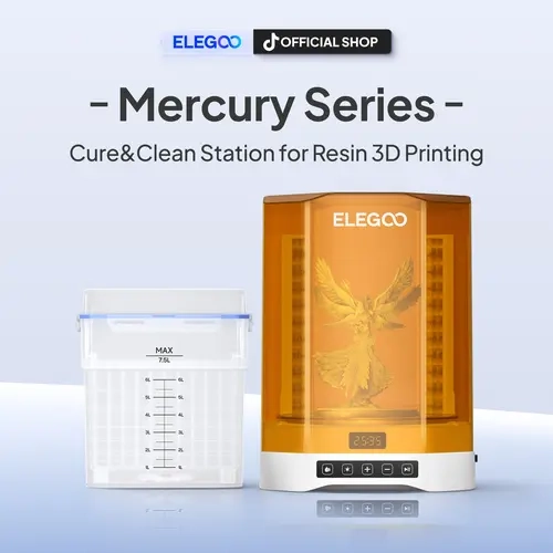 ELEGOO Mercury V3.0 Plus 7.5L Wash and Cure Station - Printer Accessories with 360° All-Round Curing, 24pcs 405nm UV Lights, Anti-UV Protection, Pom Bearing, 9.05"×5.31"×10.24" Washing Size, Compatible with Mars Saturn Photon Halot LCD/DLP SLA 3D Printers