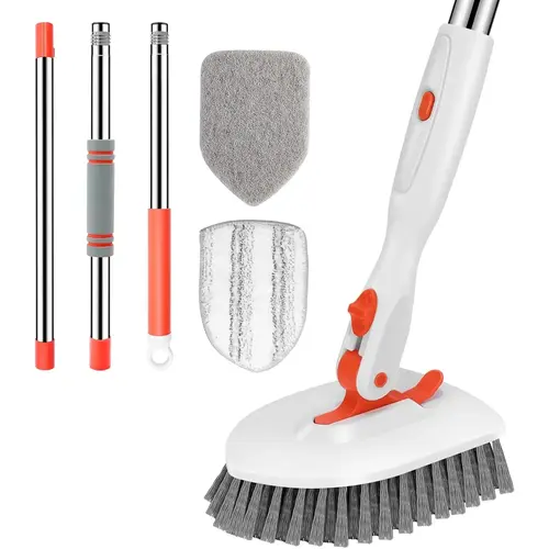 GLUMZRK 3-in-1 Floor Scrub Brush Cleaner - 52-in Adjustable Long Handle, 3 Detachable Brush Heads - Home Cleaning Tool for Bathroom Grime Lift, Multi-Surface Clean
