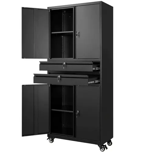 Letaya Heavy Duty Mobile Storage Cabinet - 0.8mm Cold-Rolled Steel Lockable Tool Cabinet with Doors, Metal Base, Legs, 360° Swivel Wheels, 2 Adjustable Shelves, 2 Drawers, 800lb Capacity, Assembly Required for Home Office, Reliable After-Sales Support