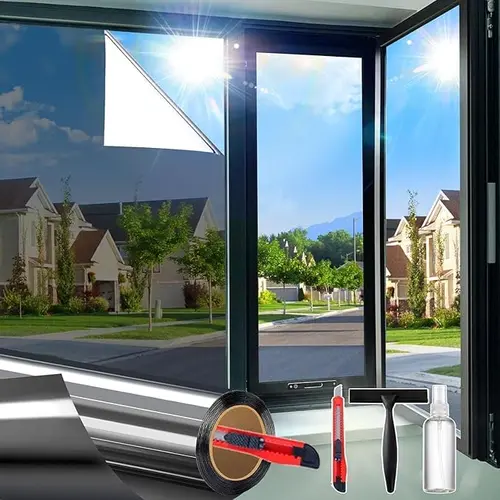 Window Privacy Film - 17.5inch*78.74inch Grey Static Cling Removable for Home Bathroom, 1-Way Privacy, Heat-Sun Blocking, Anti-UV, Anti-Glare, Reflective Mirror Effect, Frosted Glass Effect