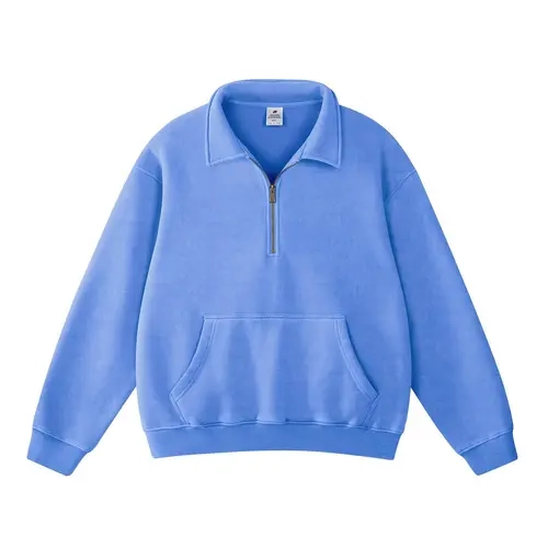FAIABLE Oversized Quarter Zip Sweatshirt Women Men Fleece Lined Pullover Vintage Washed Half Zip Hoodie Baggy Streetwear Long Sleeve with Kangaroo Pocket Hidden Zipper Pocket
